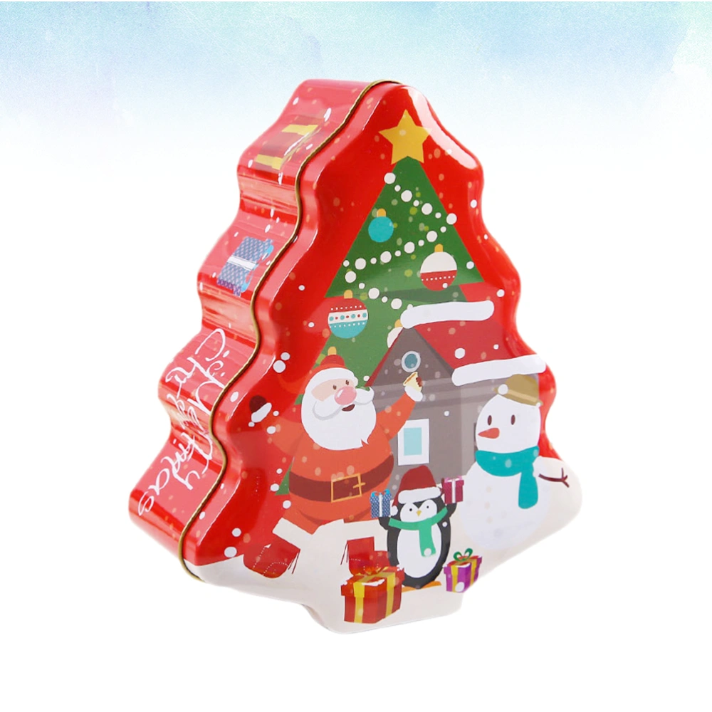 Christmas Tree Shaped Candy Storage Boxes Gift Tin Holder Gift Container Party Supplies (Santa Snowman Christmas Tree Box)