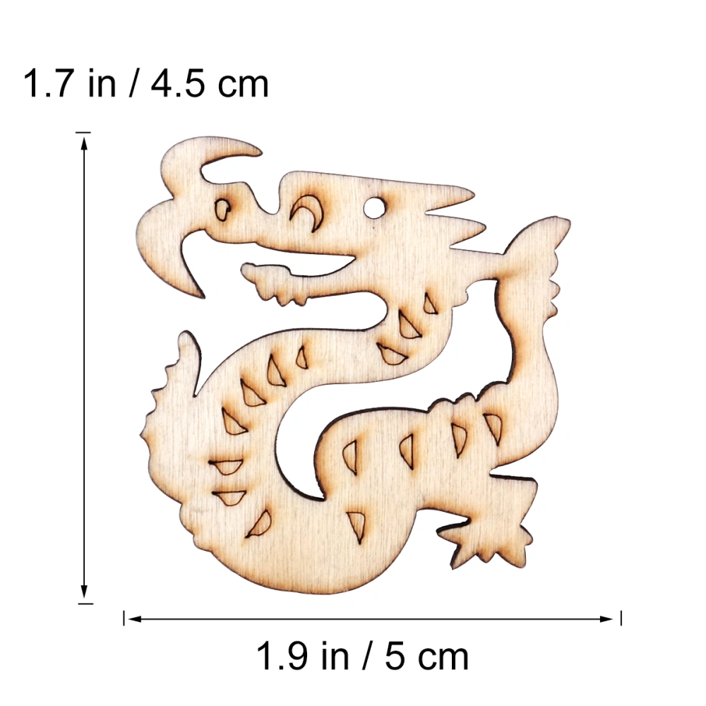 10 Pcs Unfinished Wood Chips Cutouts Wooden Ornaments Chinese Zodiac Animals for DIY Arts Crafts Props (Dragon)