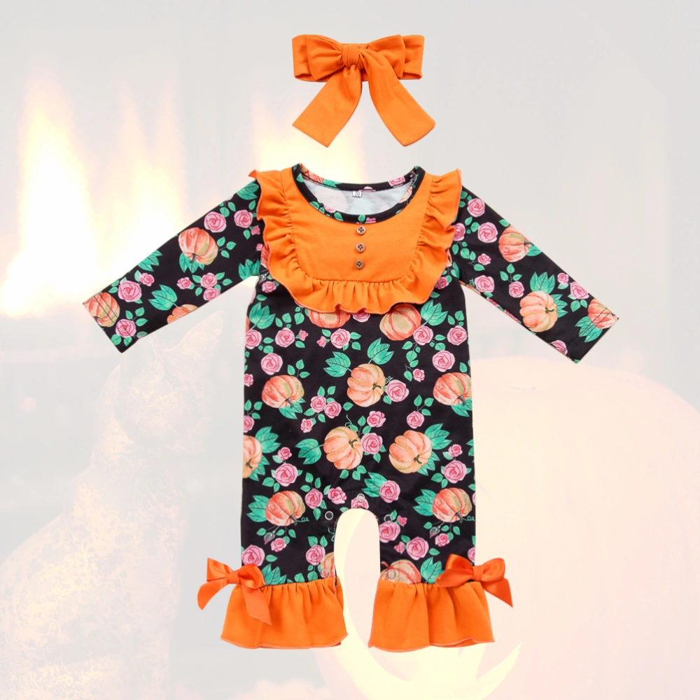 100cm Creative Long Sleeve Pumpkin Rompers Halloween Clothes for Infant Orange