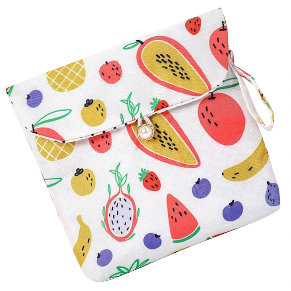 Sanitary Towel Storage Bag Cartoon Pattern Coins Storage Pouch Button Clasp Type Wallet Large Capacity Purse for Outdoor Travel Office - Fruit