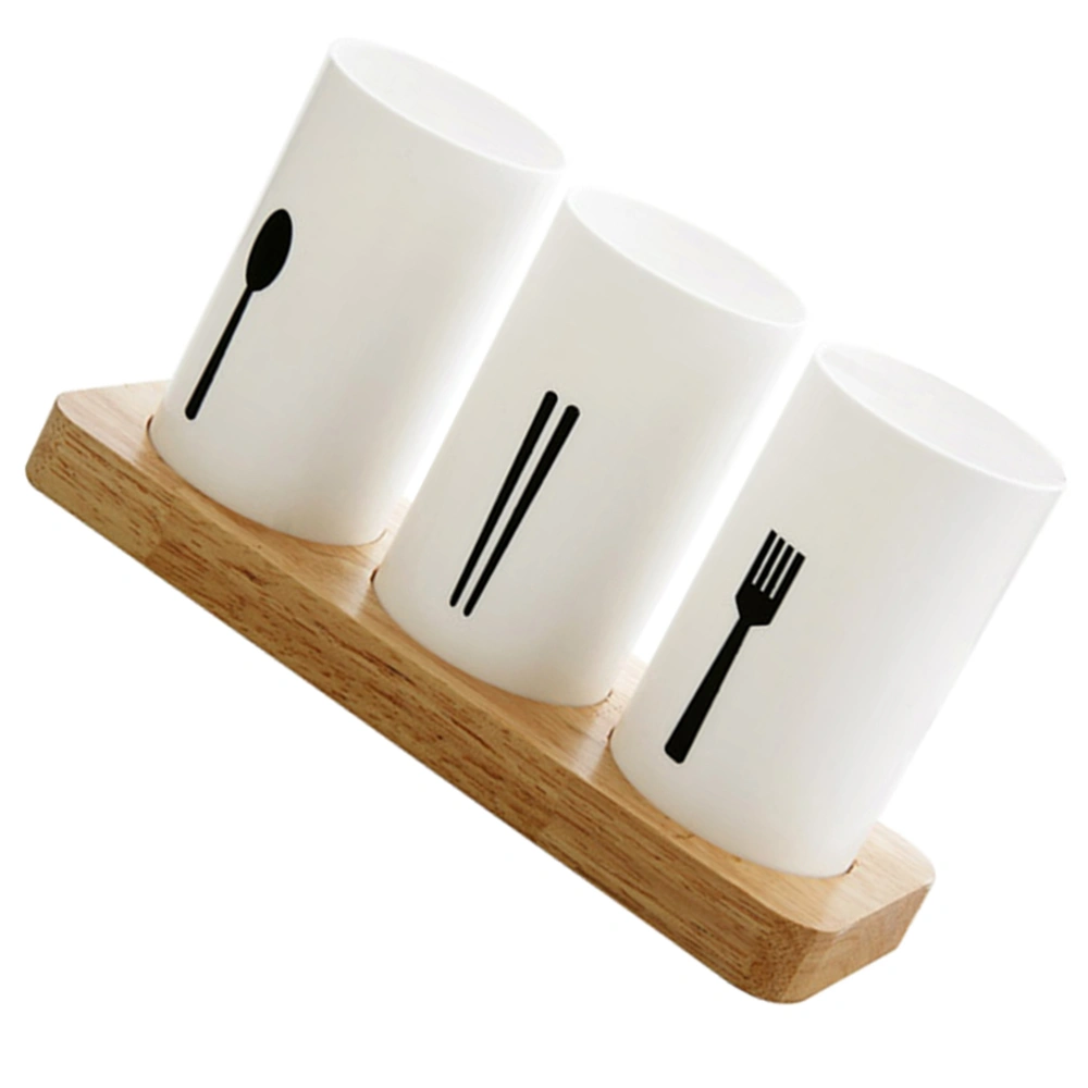 High-end Wood Base Kitchen Drain Chopstick Storage Container for Home (White)