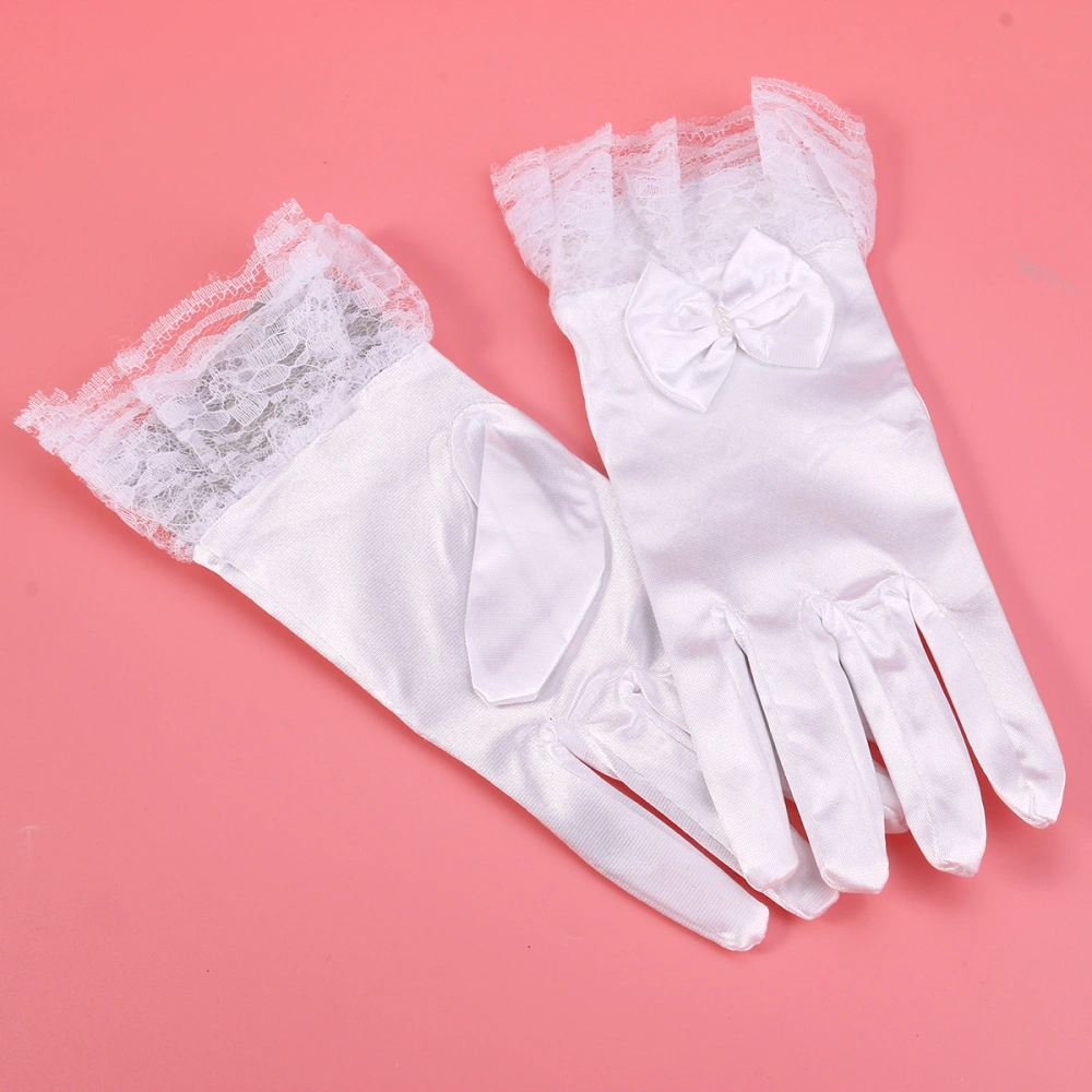 Flower Girl Gloves Bowknot Kids Short Gloves for Wedding Cosplay Costume Party (2-6 Years Old)