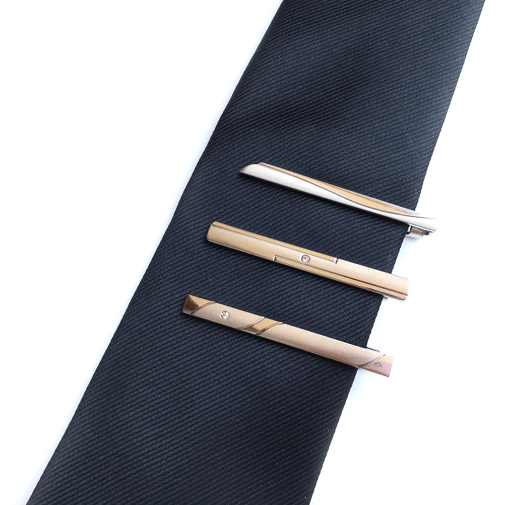 3Pcs Mens Tie Clip Fashion Necktie Bar Alloy Durable Silver Crystal Men's Tie Clip(LDJ-A1+LDJ-A6+LDJ-A10)