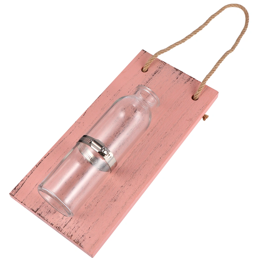 Water Planting Flower Vase Glass Wooden Board Hanging Flower Vase Beautiful Vase for Home (Pink Wooden Board Style)