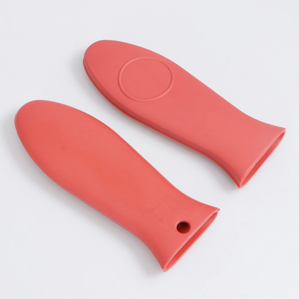 2 Pcs Heat Insulation Silicone Pan Handle Cover Anti-Scald Resistance Handle Cover for Home Restaurant Hotel (Red)