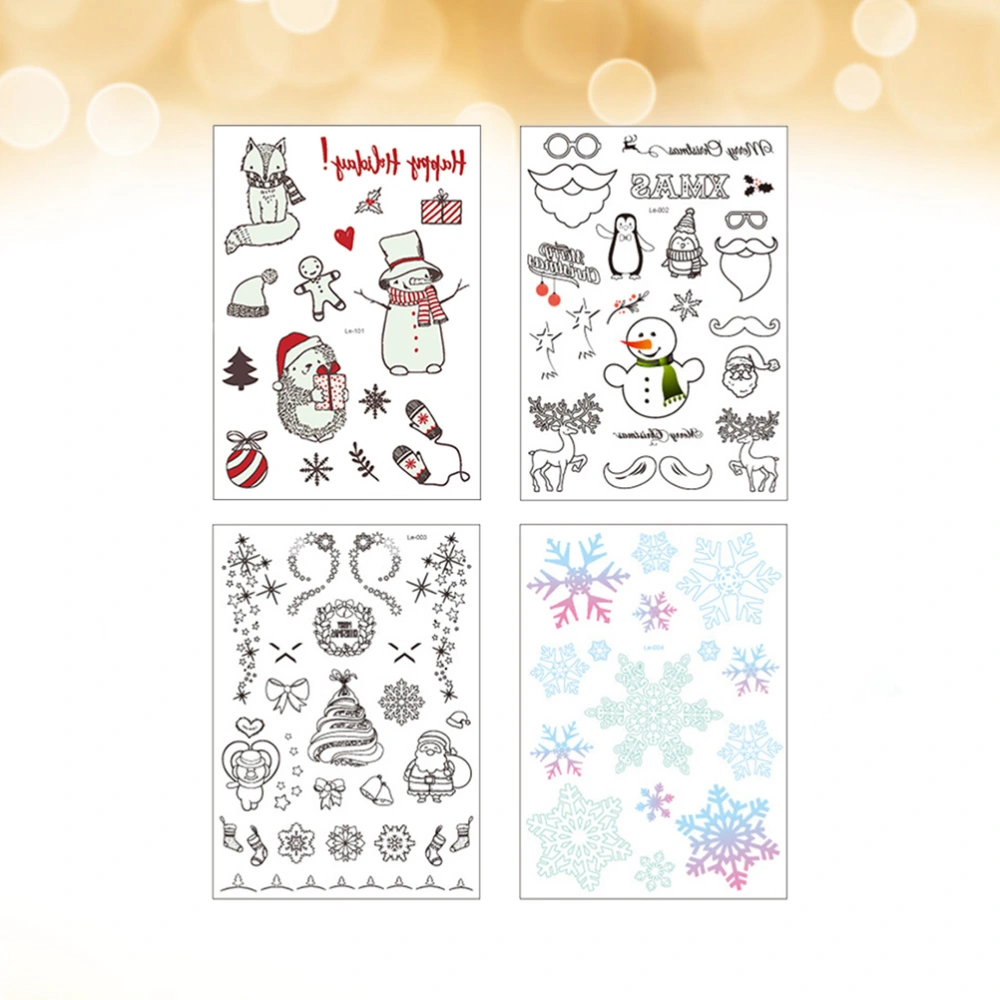 4 Sheets Christmas Glowing Stickers Waterproof Luminous Tattoos Sticker for Kids (Kit 2)