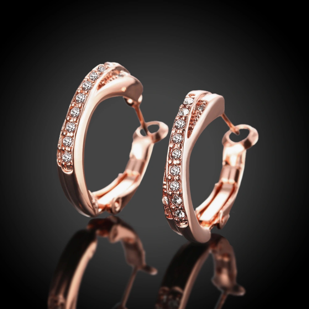 1Pair Women Czech Diamond Earrings Rose Gold Round Earrings for Wedding Engagment Gifts (AKE018)