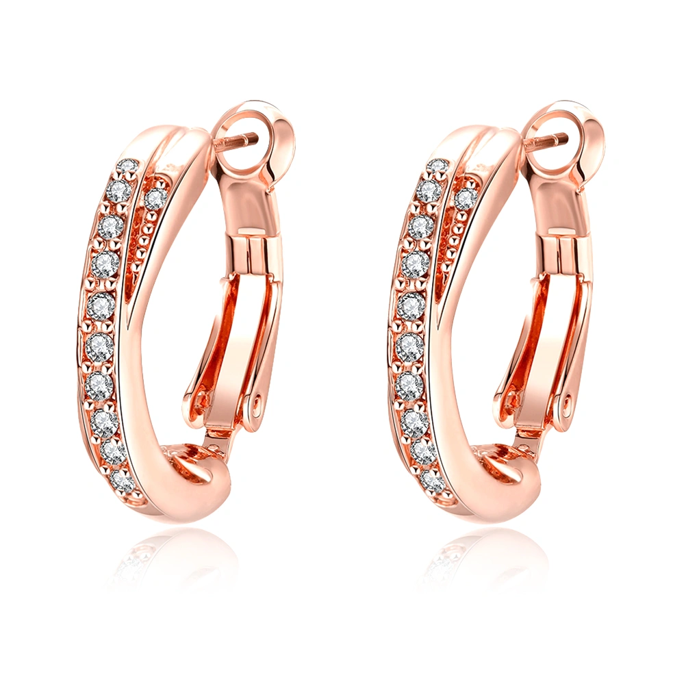 1Pair Women Czech Diamond Earrings Rose Gold Round Earrings for Wedding Engagment Gifts (AKE018)