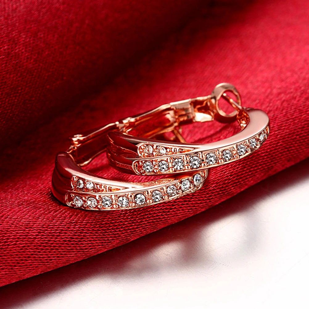 1Pair Women Czech Diamond Earrings Rose Gold Round Earrings for Wedding Engagment Gifts (AKE018)