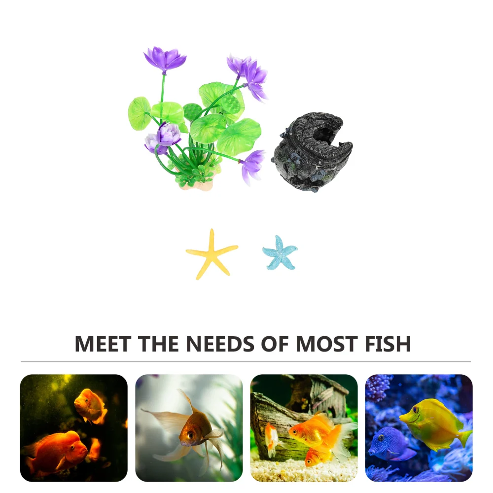 1 Set of Fish Tank Fake Plants Adornments Resin Lotus-shaped Plants Props Aquarium Decorations