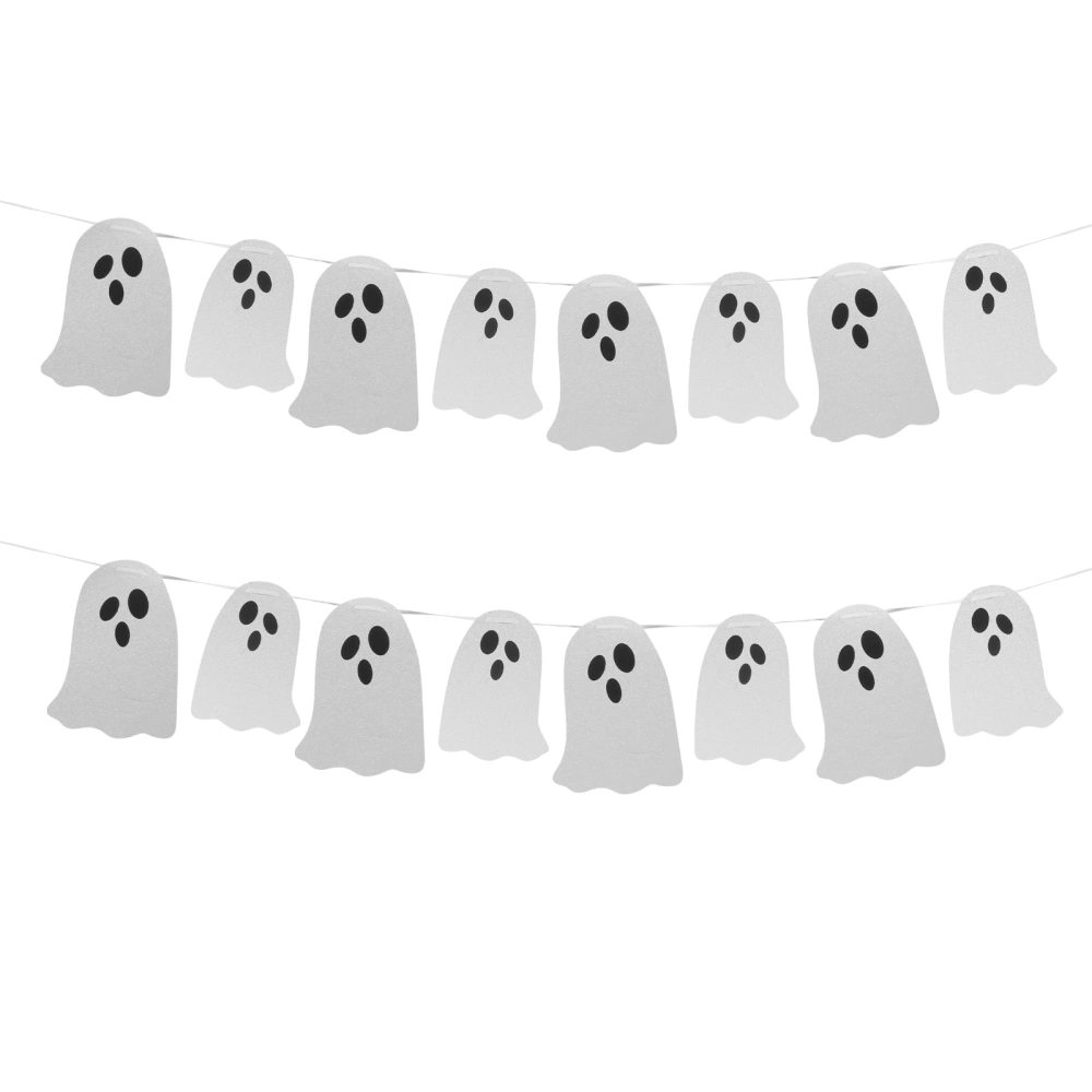 Halloween Spooky Ghost Paper Flag Pull Party Decorative Photo Background Wall Banner (Silver)