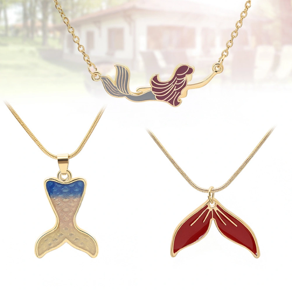 3pcs Dream Mermaid Necklace Pendant Stylish Elegant Neck Accessories Creative Necklace Jewelry for Women Girls