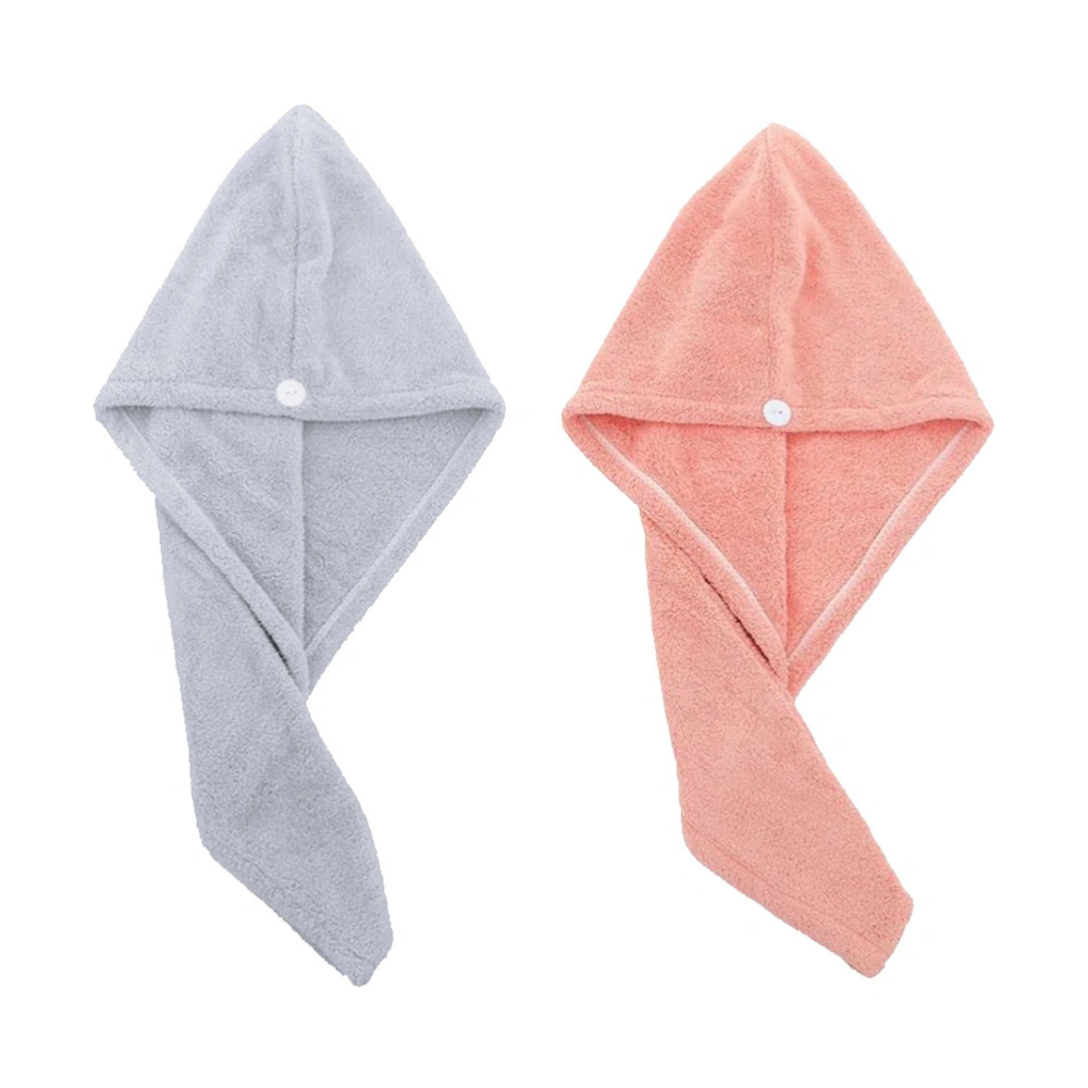 2pcs Coral Fleece Hair-drying Caps Hair Towels Hair Drying Caps (Pink + Grey)