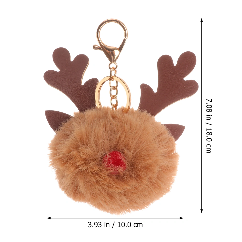 2pcs Imitation Rabbit Fur Keyring Christmas Elk Keychain Lovely Fluffy Key Holder Pendant for Purse Bag Car Key (Khaki)