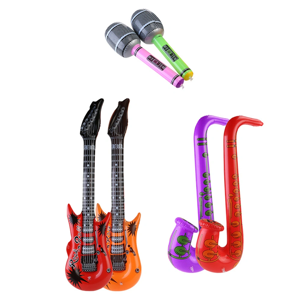 6pcs Inflatable Tool Inflatable Guitar Saxophone Microphone Music Part Prop for Concert Party Decoration (2pcs 95cm Guitar + 2pcs 70cm Saxophone + 2pcs 80cm Microphone)