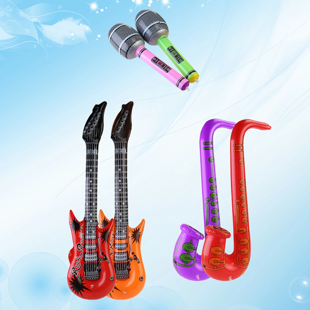6pcs Inflatable Tool Inflatable Guitar Saxophone Microphone Music Part Prop for Concert Party Decoration (2pcs 95cm Guitar + 2pcs 70cm Saxophone + 2pcs 80cm Microphone)
