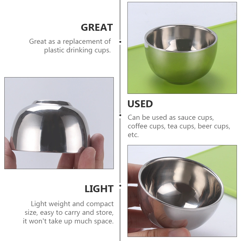 2Pcs Stainless Steel Cups Double Layer Coffee Cups Heat Insulation Water Cups