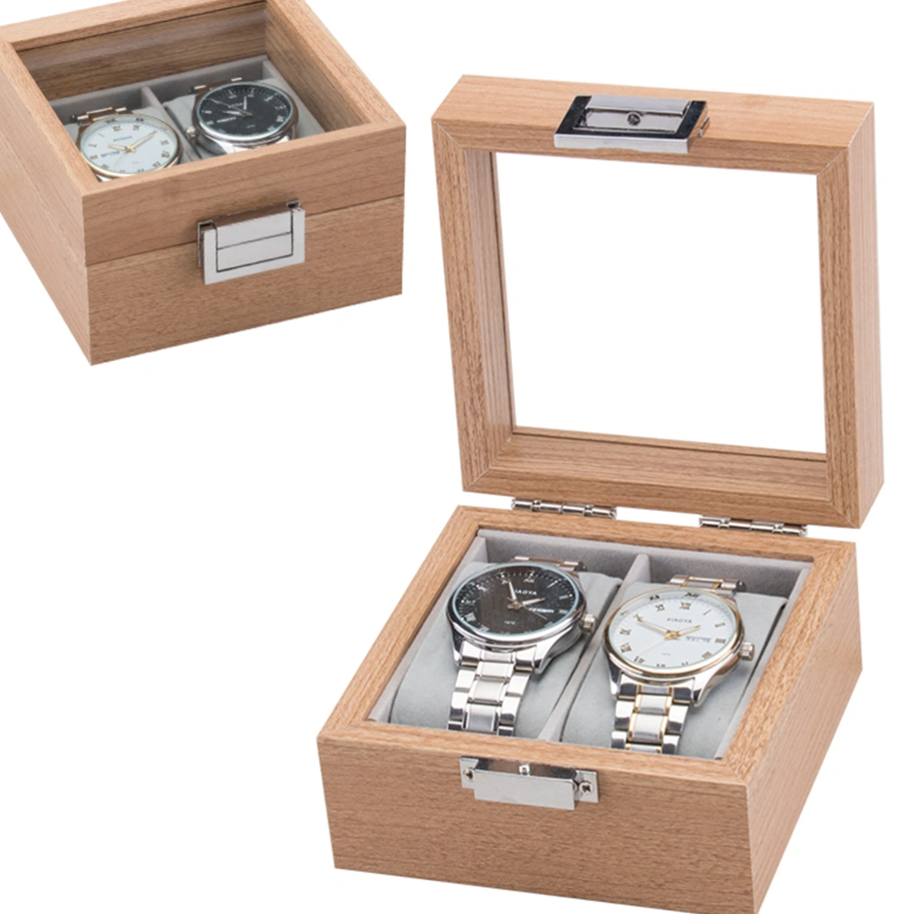 1 PC 2 Grids Exquisite Wooden Watch Box Handy Watch Display Organizer Couple Watch Storage Case for Gift Storage