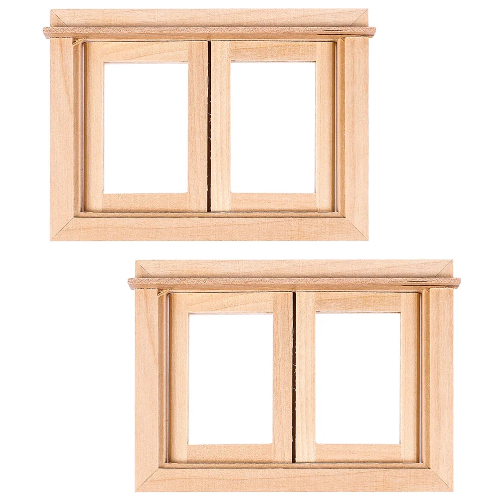 2pcs Doll House Wood Window Model Miniature Window Models Miniature Window Decoration