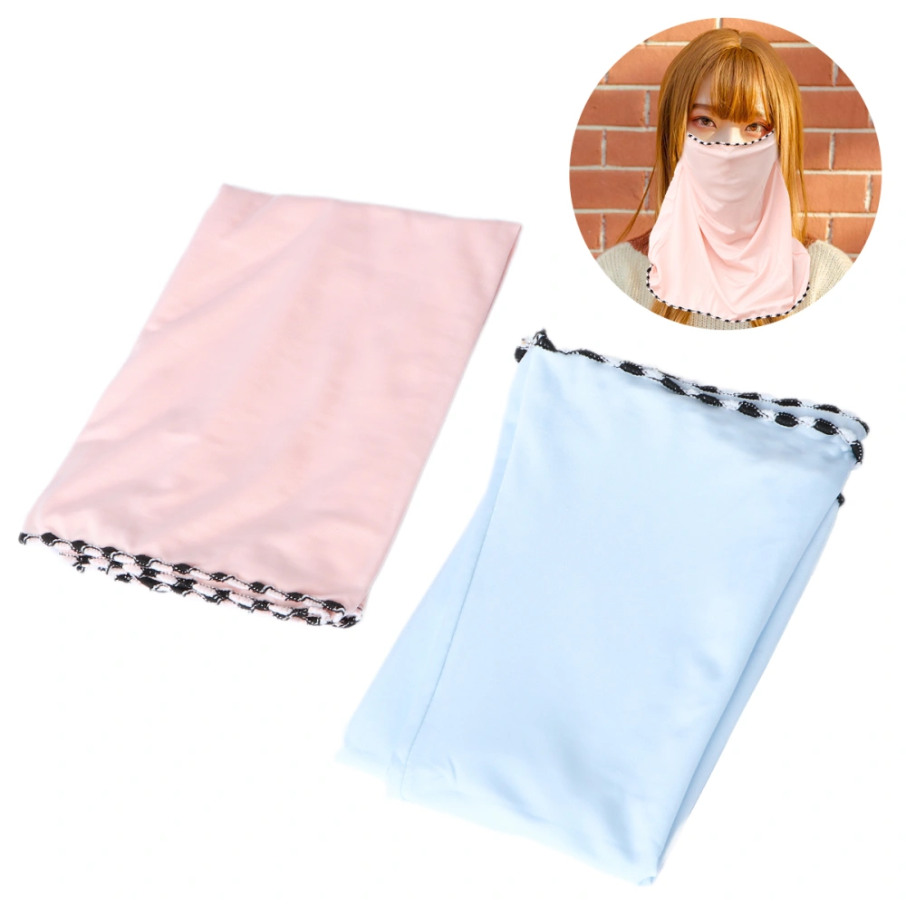 2Pcs Summer Neck Protector Ice Silk Face Veil Sun Shield Scarf Black Edging Face Guard for Women Ladies Girls (Light Pink Light Blue)