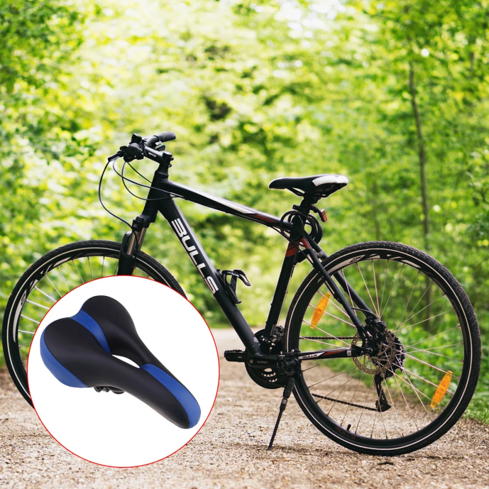 1PC Comfortable Bike Saddle Breathable Mesoporous Bike Seat Cushion Absorbent Mountain Bike Saddle Supplementary Angle Saddle Cycling Accessories for Bike (Black Blue Color)