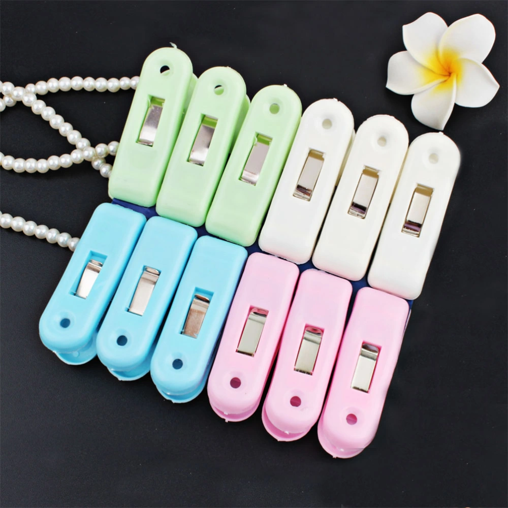 12pcs Plastic Clothespins Solid Color Windproof Clothes Laundry Clips for Socks Blanket Underwear