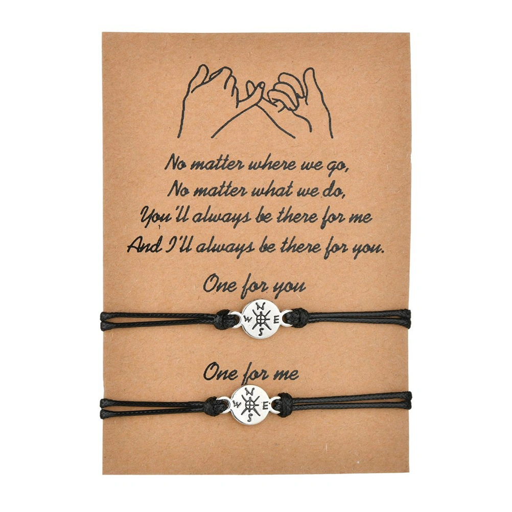 2Pcs Vintage Hand Woven Wrist Strap Compass Design Elegant Bracelet Fashion Bangle Adjustable Hand Rope Wrist Chain (With Paper)