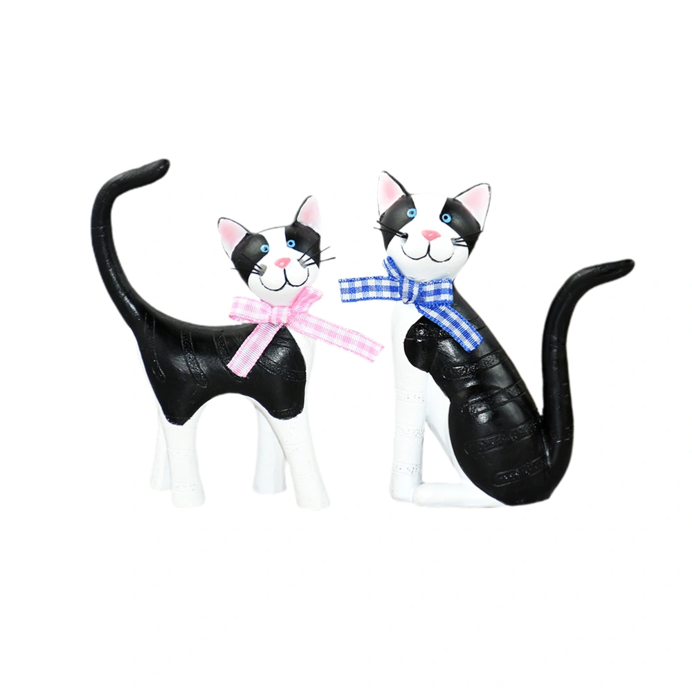 2pcs Cartoon Cat Desktop Adornment Resin Cat Craft Ornament Adorable Cat Home Adornment (Black-white Cat)