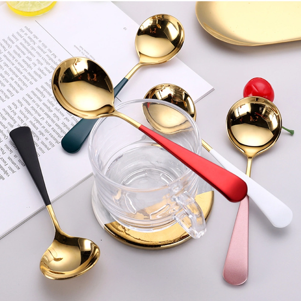 3pcs Black with Golden 304 Stainless Steel Spoon Fashion Dessert Serving Spoon Tableware Round Spoon for Home Restaurant