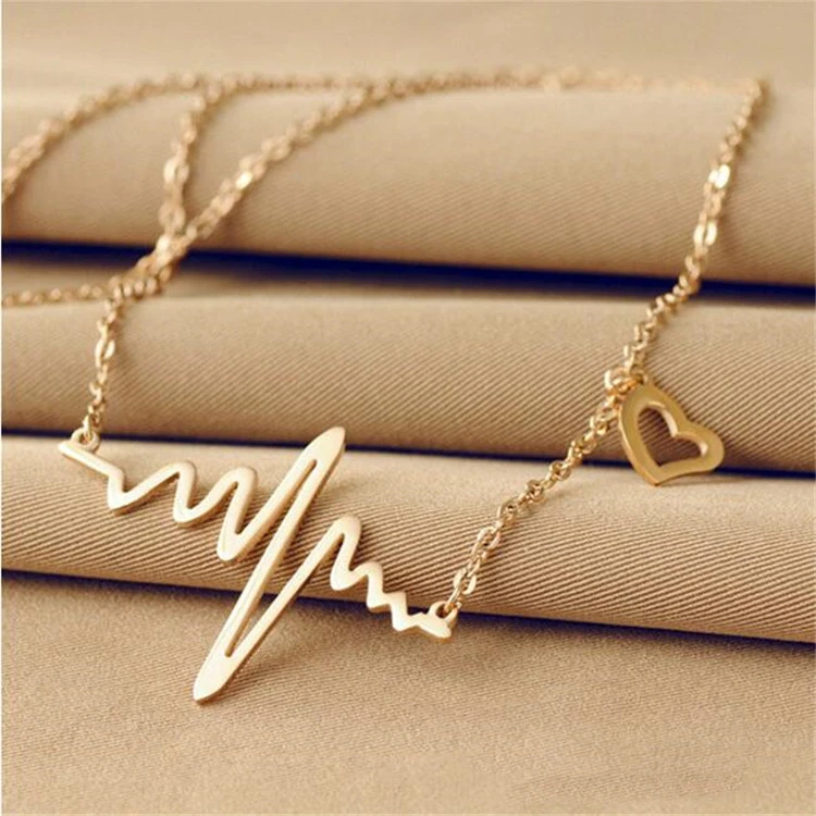 Women's Simple Versatile Stainless Steel ECG Love Lightning Pendant Necklace