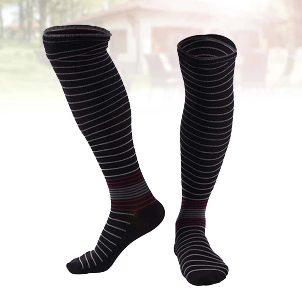 Professional Compression Socks Men Knee High Striped Stretch Hosiery Outdoor Sports Running Travel Socks(Black,L/XL)