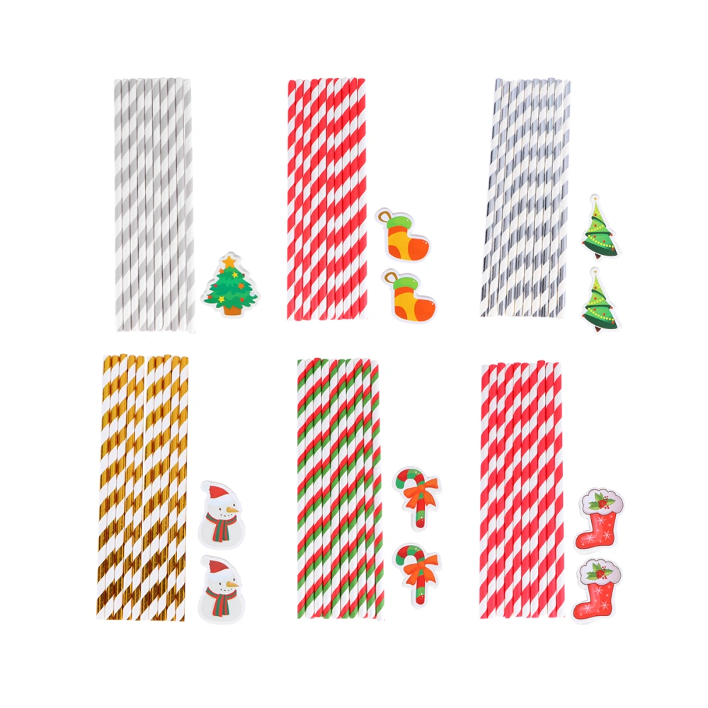 60PCS Novelty Christmas Paper Drinking Straws Cake Topper Paper Straws Disposable Cartoon Straws for Christmas Party (Assorted Pattern)