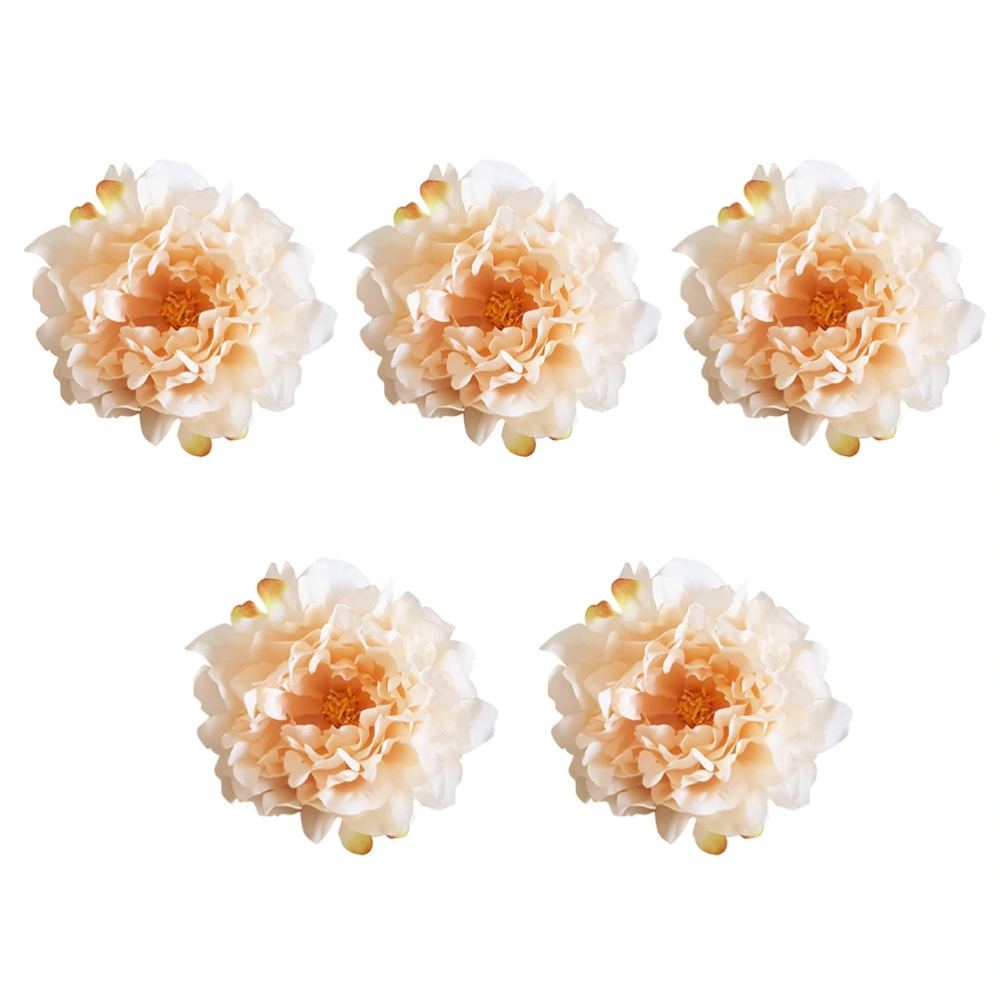 5pcs Vintage Peony Artificial Flower Heads Silk Flowers Bouquet Head Cloth Fake Peony Simulation Flowers for Home Wedding Stage Props Parties Decorations (Skin Color)