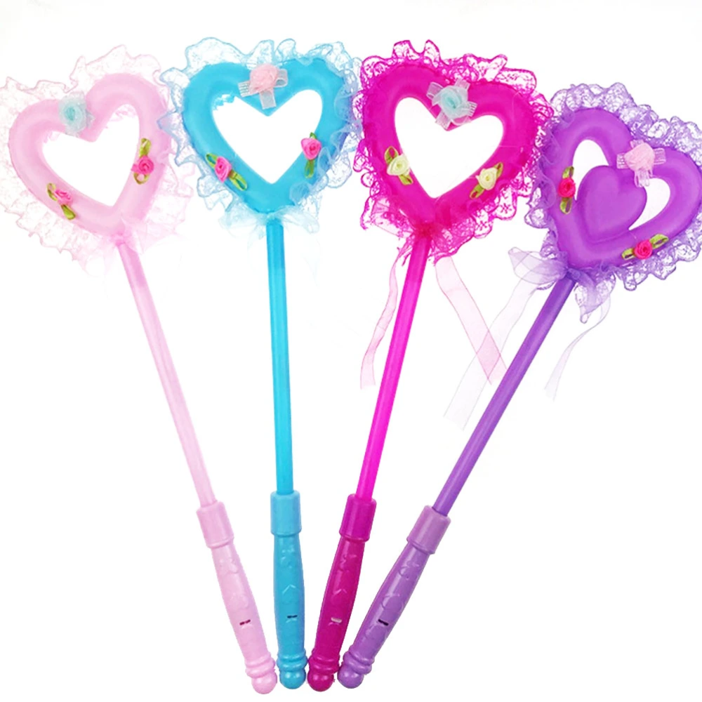 Flashing Stick Lace Heart Wand Fairy Stick Wand Concert Cheering Props Party Supplies (Random Color)