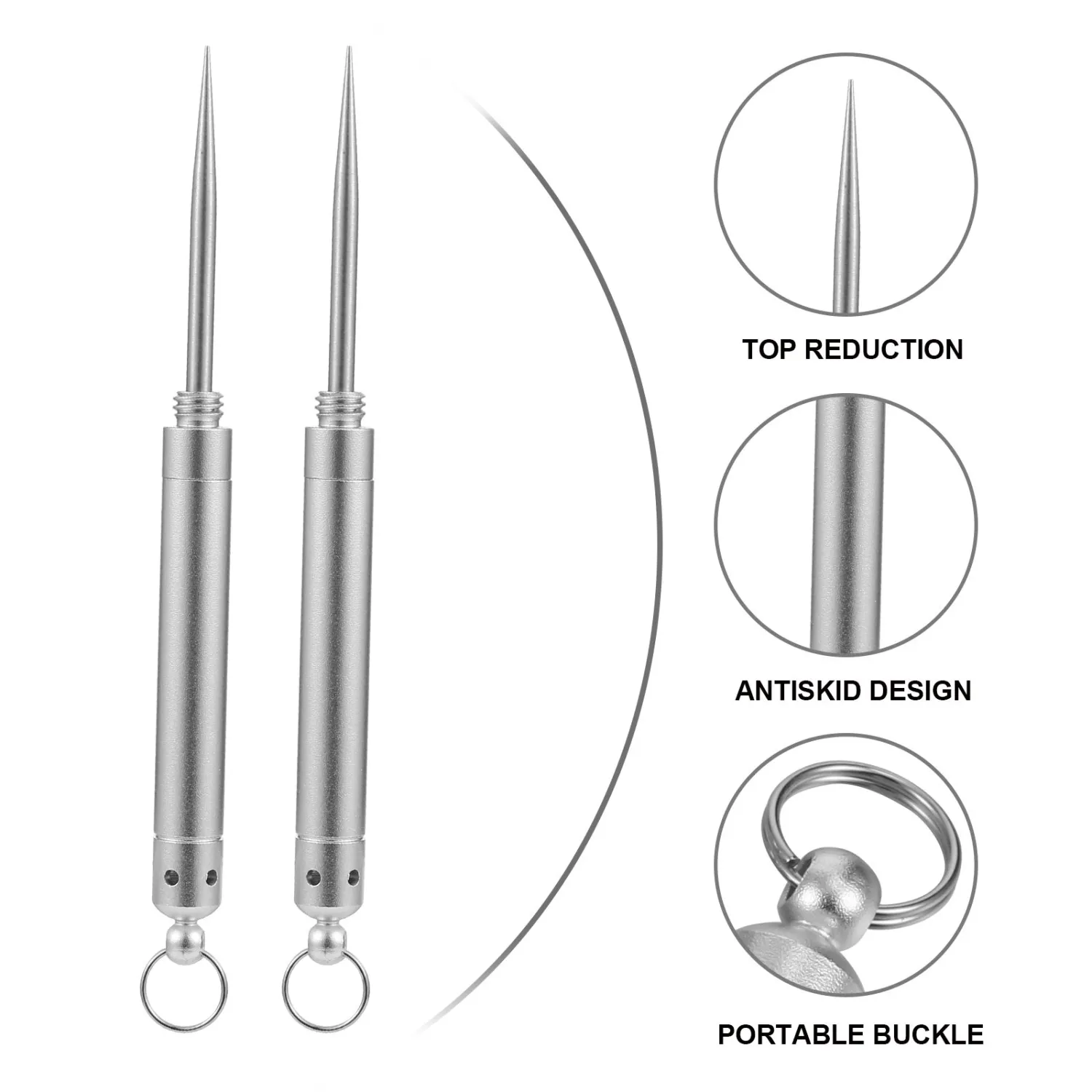 2Pcs Stainless Steel Toothpick with Holder Keychain Pendant Oral Care Cleaner