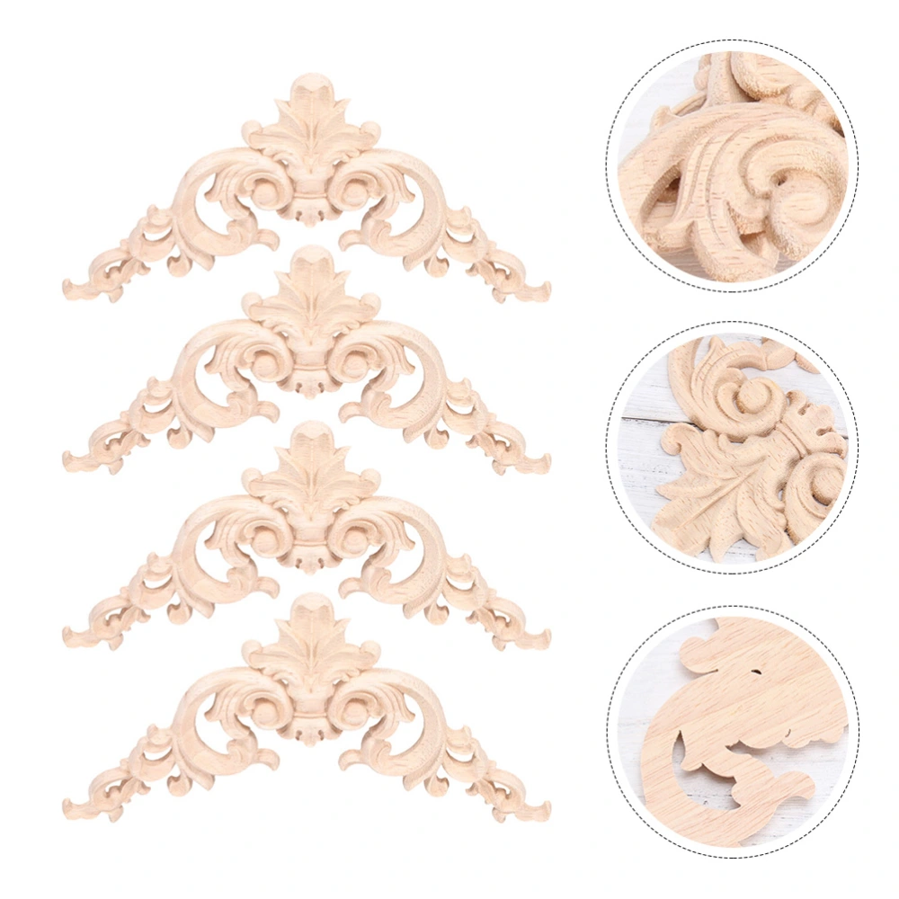 4Pcs Wood Carved Onlay Wood Carving Decal Wooden Applique Corner Protector