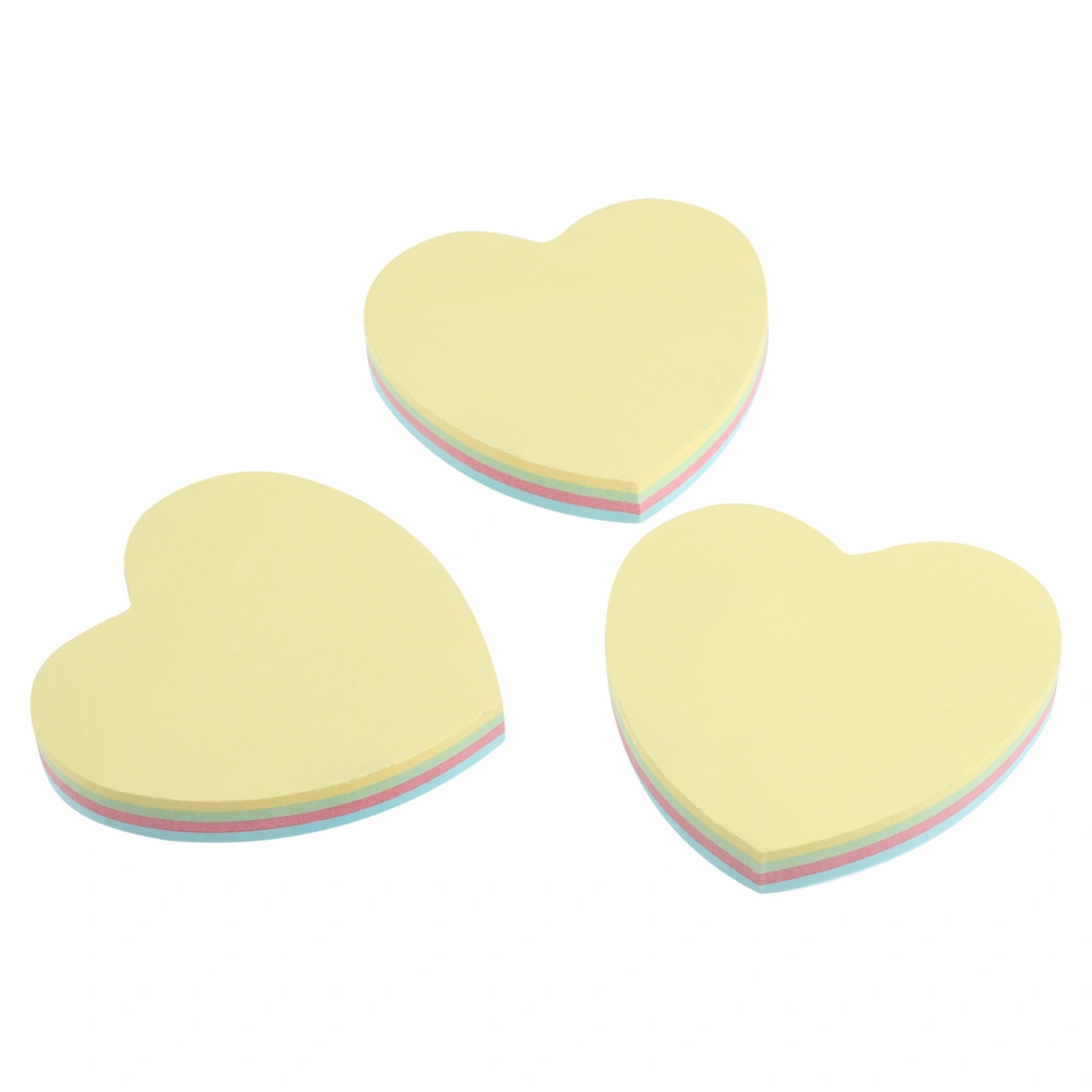 3pcs Heart-shaped Sticky Pads Posted Self-Adhesive Paper Notes Facilitated Stickers Notepads