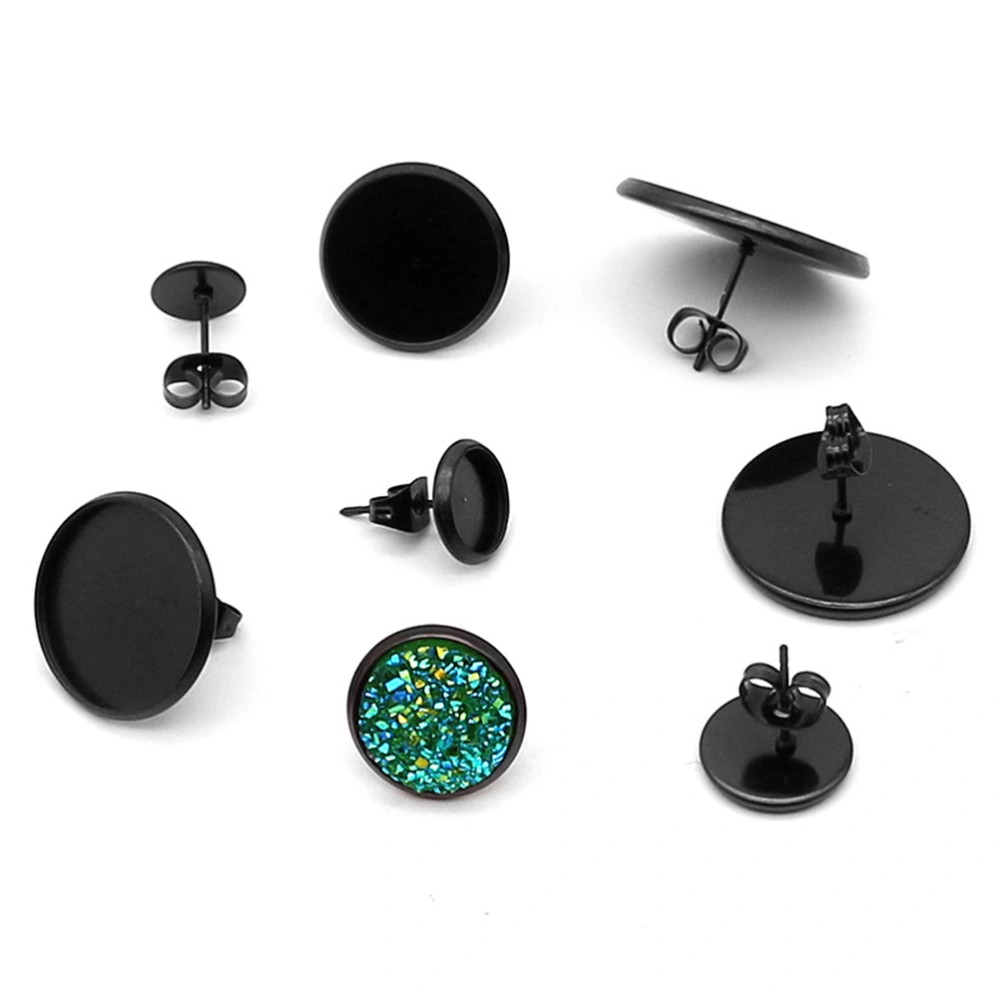 10PCS Ear Studs Base DIY Jewelry Accessory Creative DIY Ear Studs Cork Base Stainless Steel Black Earrings Making Tray Round Earrings Accessories with Ear Stopper for DIY Earrings Making Black Size 14MM