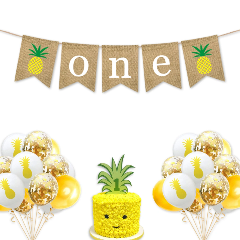 Burlap Banner Hawaiian Theme Pineapple Bunting Pull Flag Birthday Party Decoration Supplies