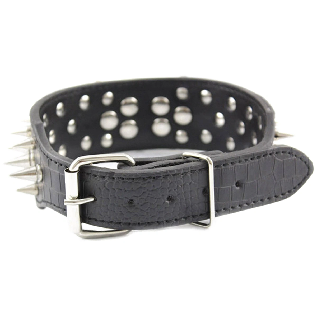 Spike Studded PU Adjustable Pet Dog Cat Puppy Safety Collar - Size S (Black)