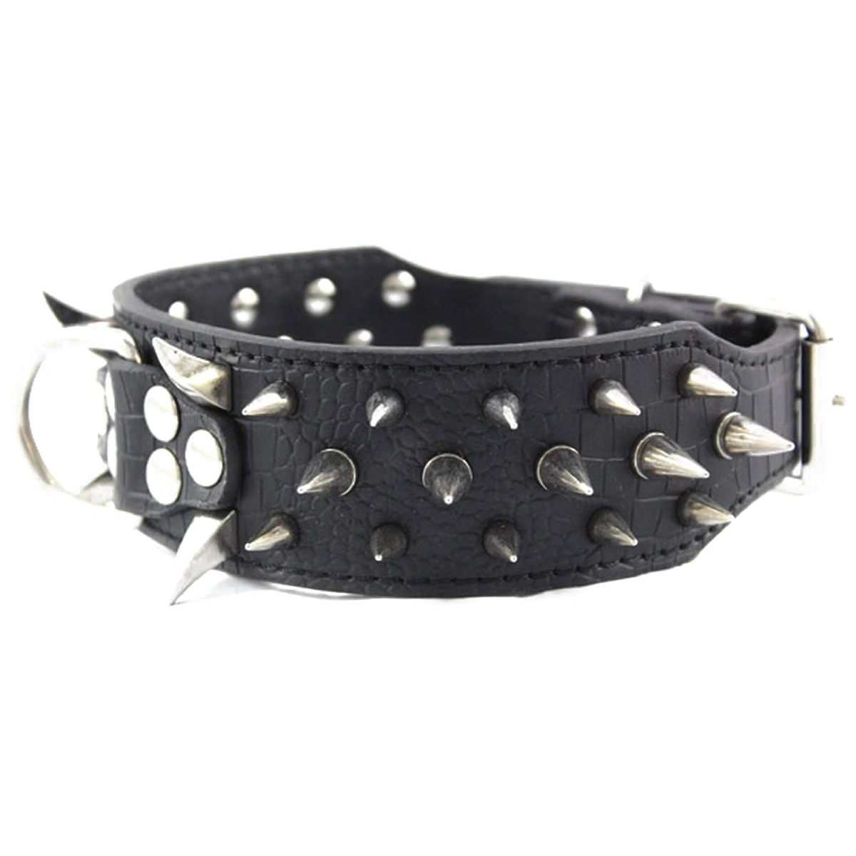 Spike Studded PU Adjustable Pet Dog Cat Puppy Safety Collar - Size S (Black)