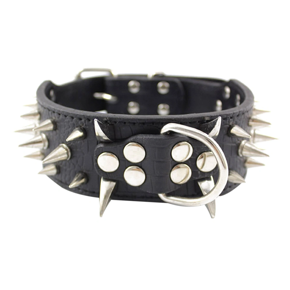 Spike Studded PU Adjustable Pet Dog Cat Puppy Safety Collar - Size S (Black)