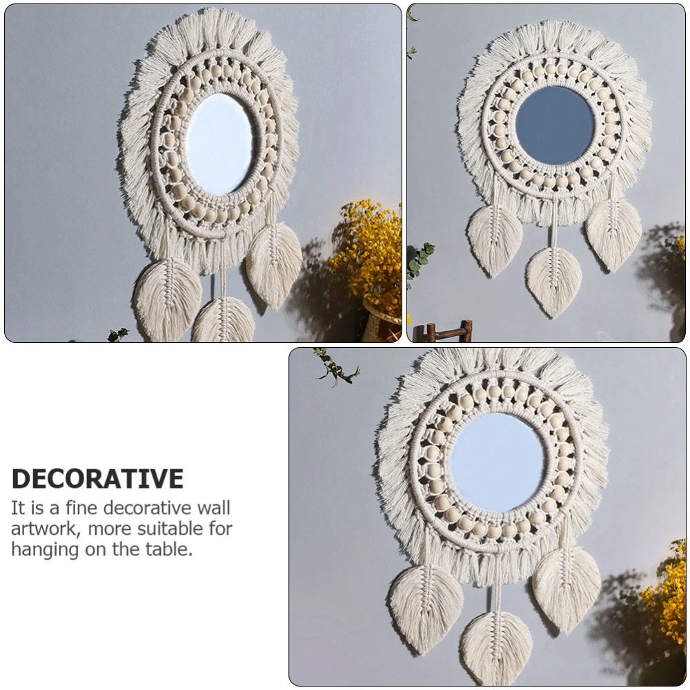 1pc Decorative Bohemian Mirror Cotton Rope Mirror Vintage Porch Mirror (Beige)