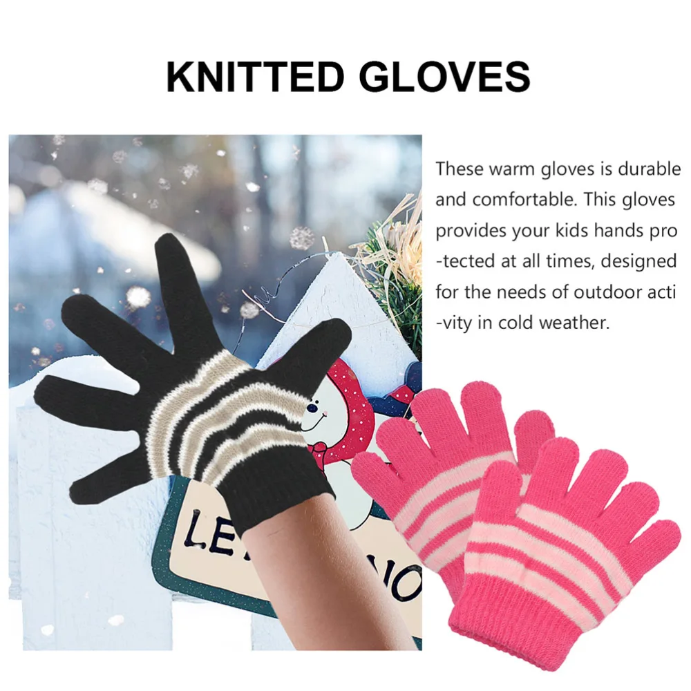 6 Pairs Children's Winter Gloves Neutral Warm Knitted Gloves Full Finger Gloves