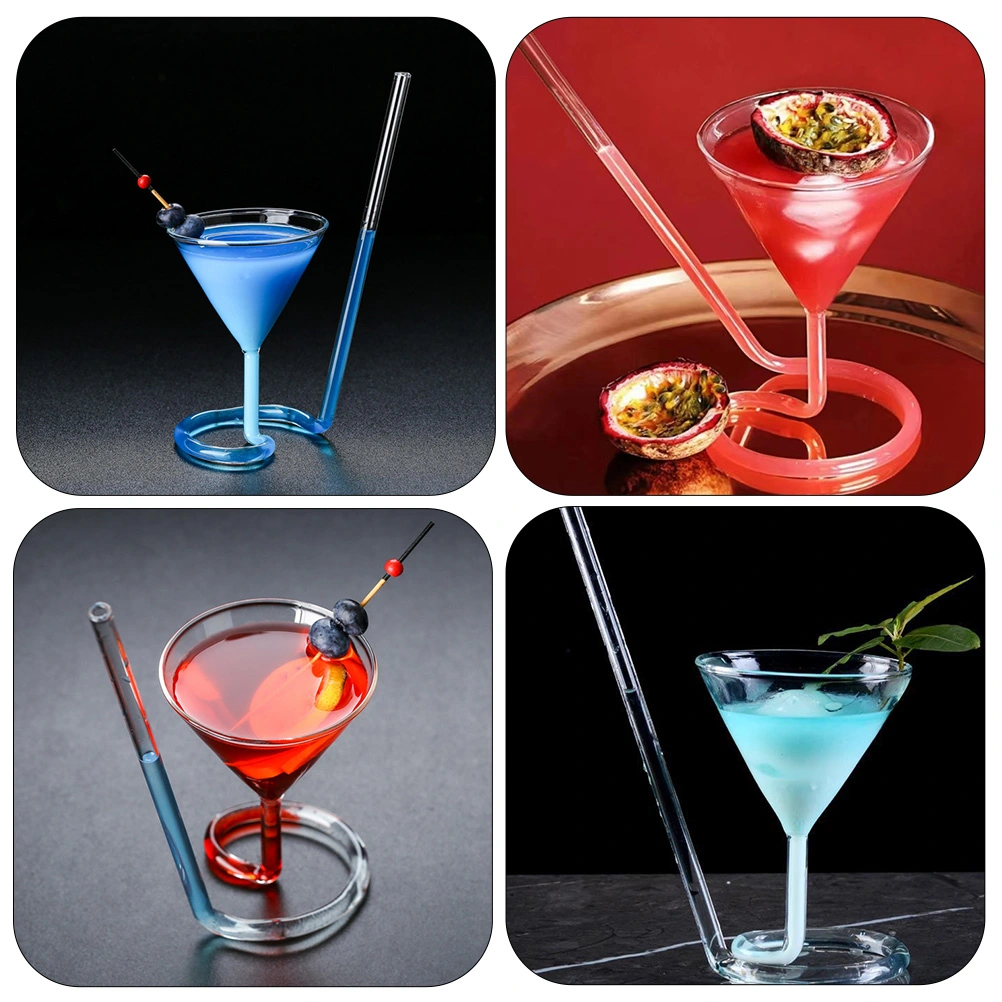 Useful Wine Glass Transparent Unique Cup Juice Beverage Glass Cup with Straw