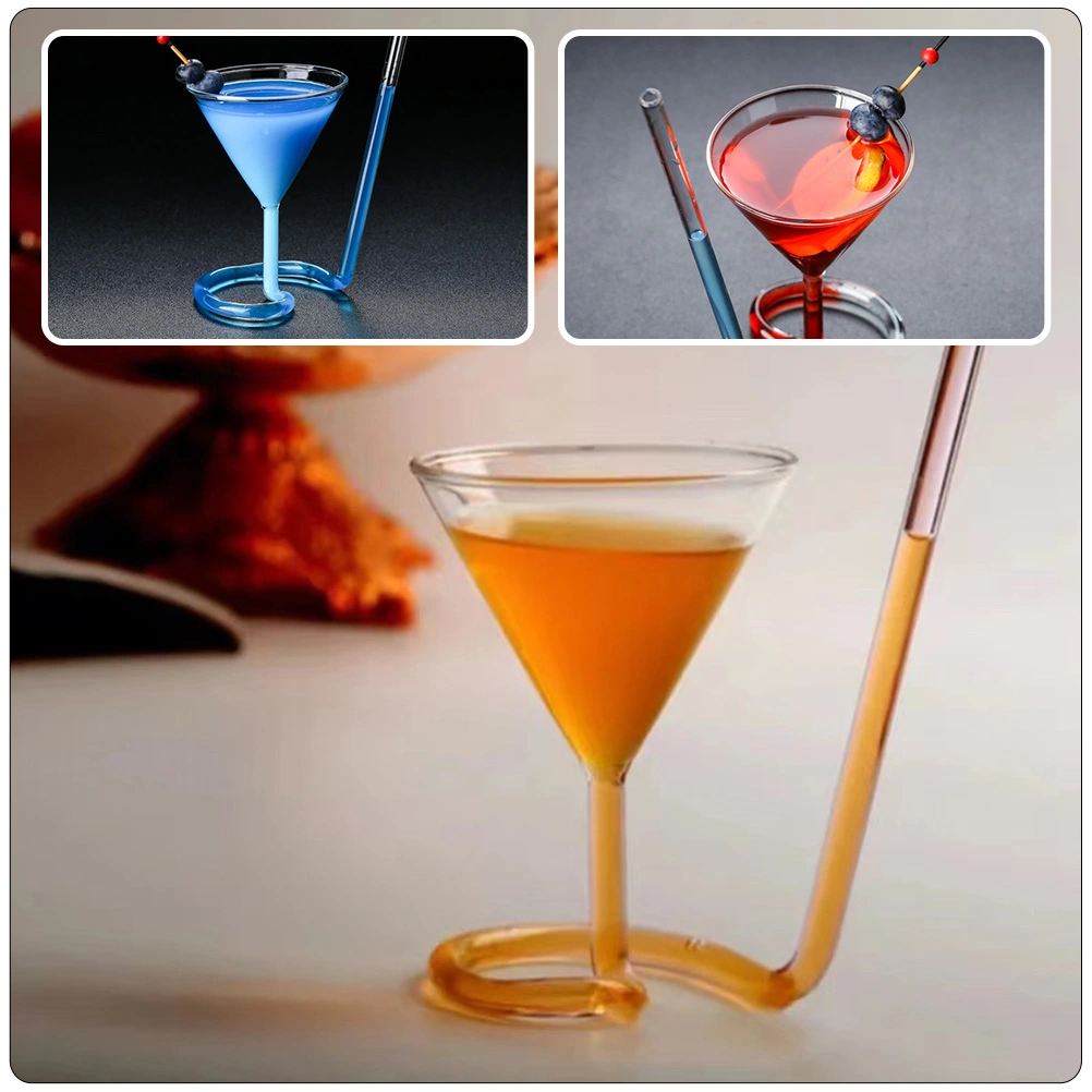 Useful Wine Glass Transparent Unique Cup Juice Beverage Glass Cup with Straw