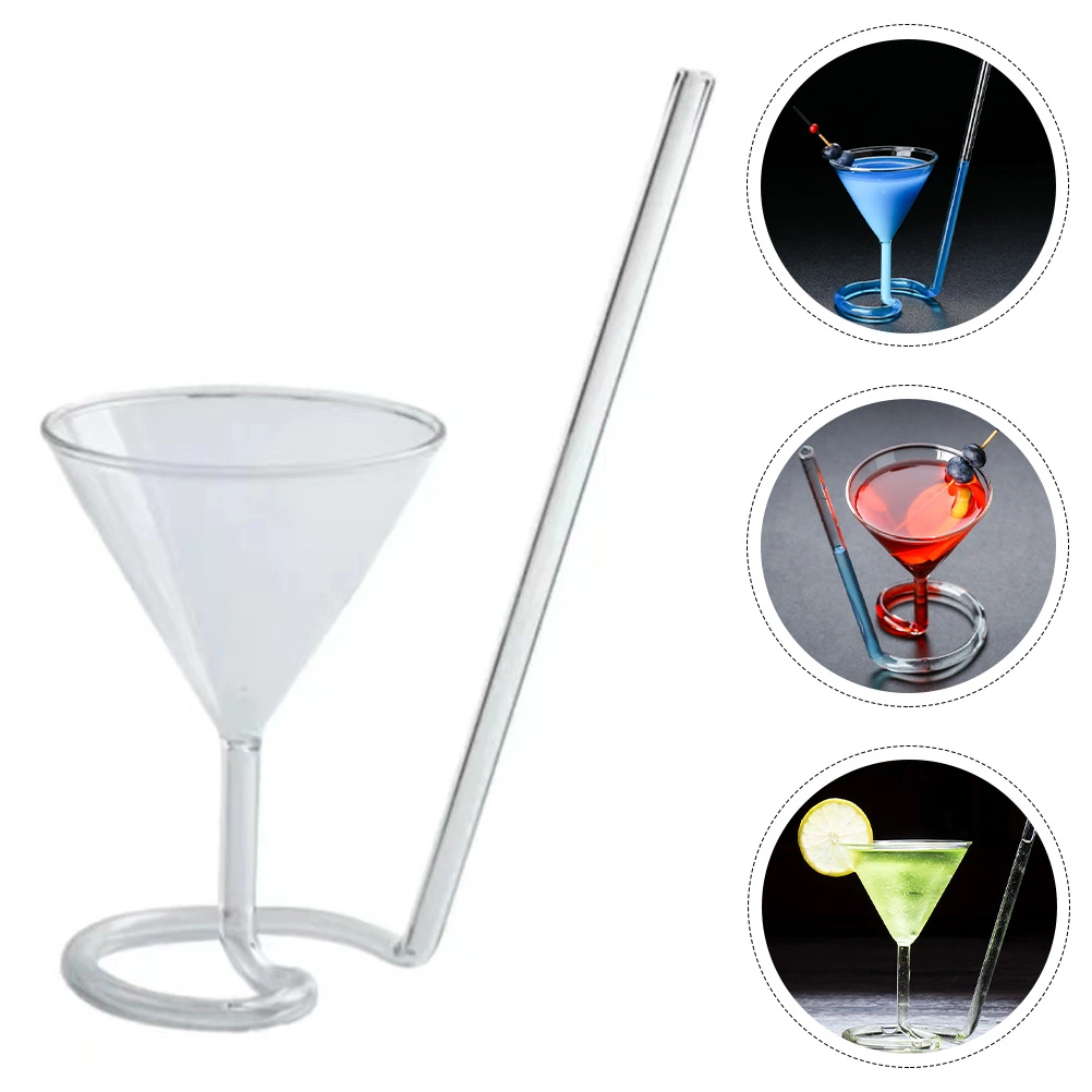 Useful Wine Glass Transparent Unique Cup Juice Beverage Glass Cup with Straw