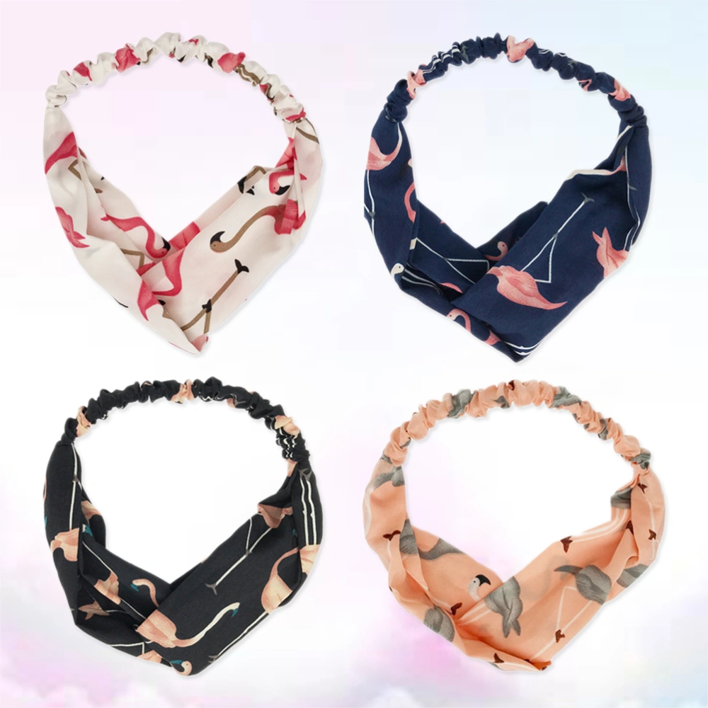 4pcs Face Elastic Headbands Face Washing Headband Mask Hairstyle Headwrap Printed Hair Accessory(Black, White, Pink and Navy)