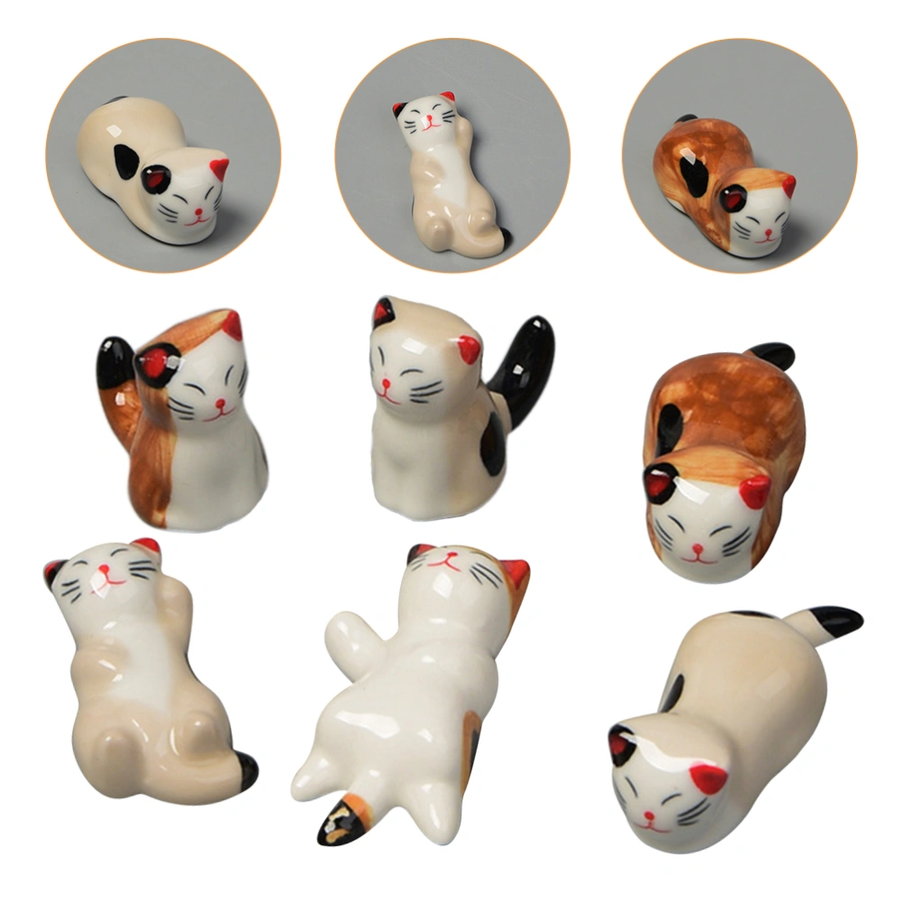 6pcs Cat Design Chopsticks Rest Japanese Style Ceramic Dinner Spoon Stand