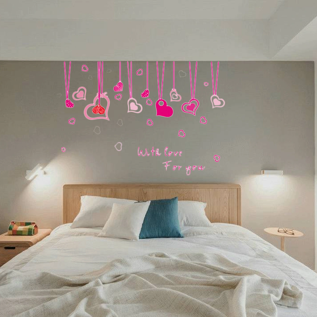 Creative Love PVC Wall Paste Romantic 3D Wall Paste Bedroom Living Room TV Background Wall(Free Collage)